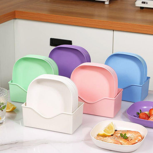 10 Pcs Plastic Plates With Stand, Multi-function Dish,Square Lightweight - LeJa.pk
