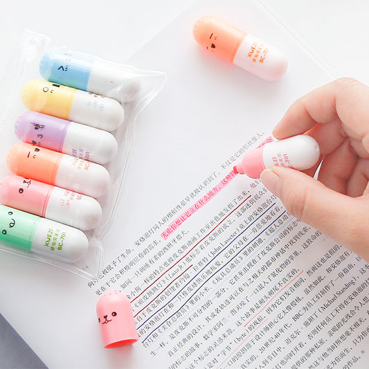4 Capsules Styling Highlighter Vitamin Pill Highlight Marker Color Pens