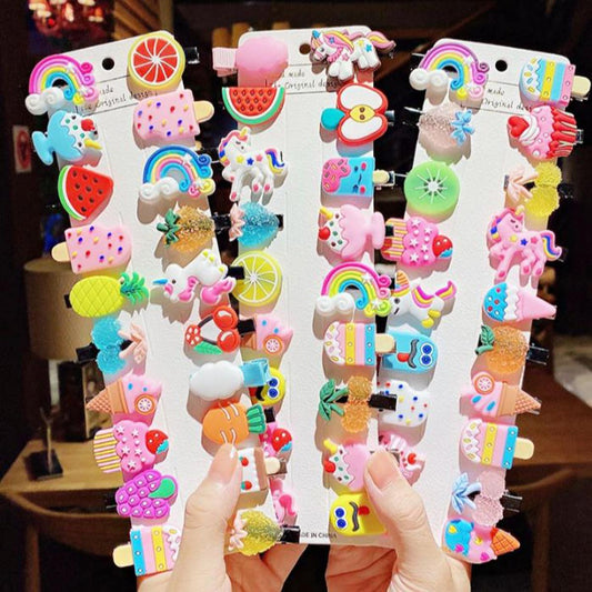 10 Pcs Baby Girls & Mixed styles Cartoon Animal vegetables and fruit Candy Color Hair Pins