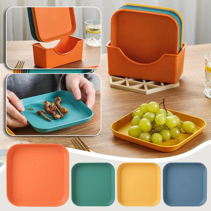 10 Pcs Plastic Plates With Stand, Multi-function Dish,Square Lightweight