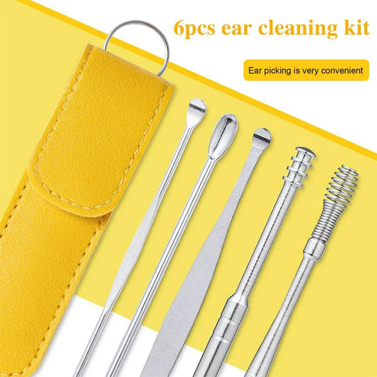 6 PCS Ear Pick Cleaning Set with Storage Bag Spiral Tool Spoon Ear Wax Remover Cleaner