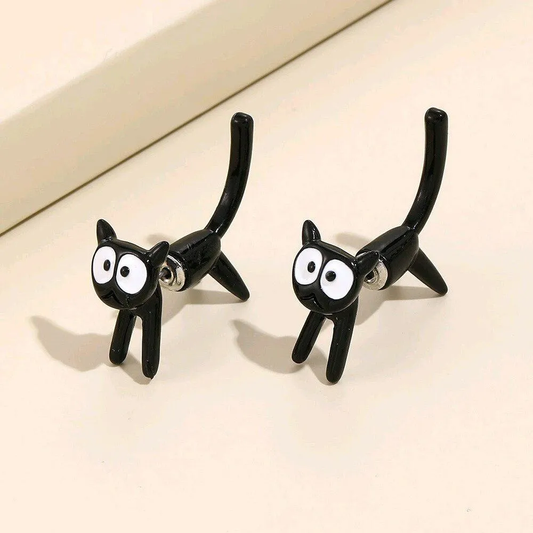 1 Pair Cute Black Cat Stud Earrings for Women