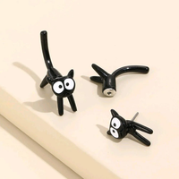 1 Pair Cute Black Cat Stud Earrings for Women