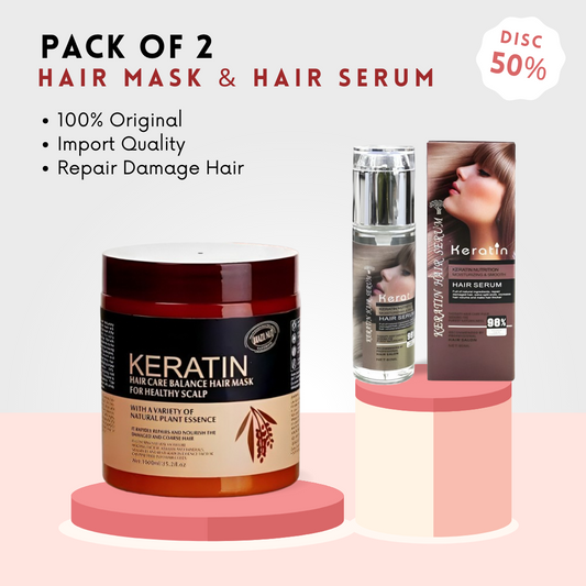 Pack of 2 Keratin Hair Mask & Keratin Hair Serum | 100% Imported |New Deal - LeJa.pk