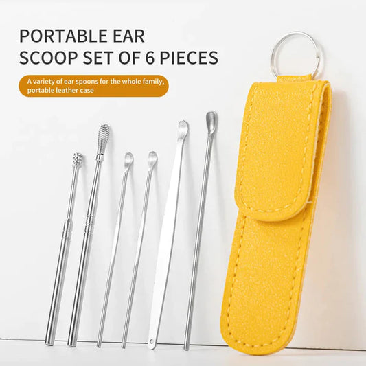 6 PCS Ear Pick Cleaning Set with Storage Bag Spiral Tool Spoon Ear Wax Remover Cleaner - LeJa.pk