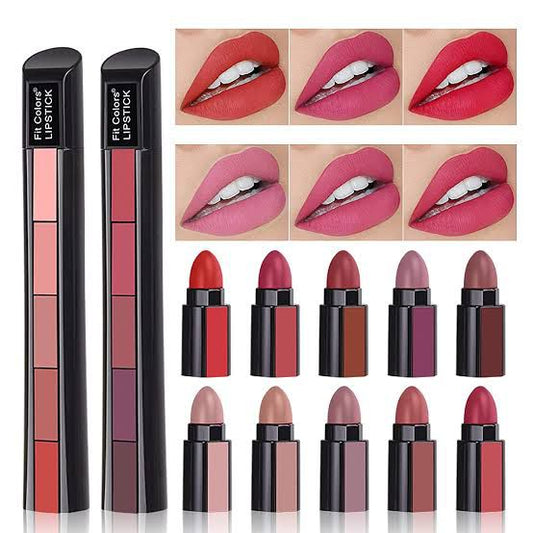 Matte Lipsticks | 5 In 1 | Red Brown Nude Pink Maroon | Waterproof | Long Lasting | Creamy